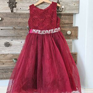Joy Kids USA Girls Formal Dress Size 8 in Burgundy Used Like New
